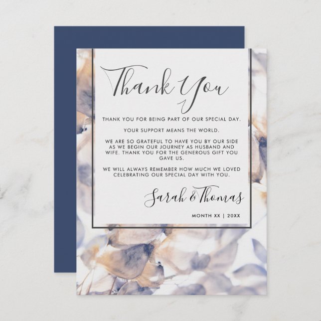 WHITE & BLUE PATELES FLORAL ELEGANT THANK YOU INVITATION (Front/Back)