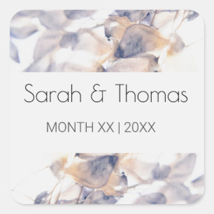 WHITE & BLUE PATELES FLORAL ELEGANT WEDDING SQUARE STICKER