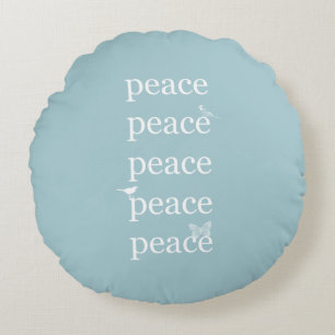 White Blue Peace inspirational quote birds   Round Cushion