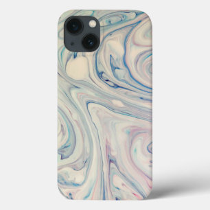 White Blue Pink Modern Abstract Fluid Marbling Art iPhone 13 Case