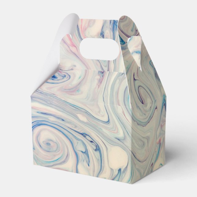 White Blue Pink Modern Abstract Fluid Marbling Art Favour Box (Front Side)