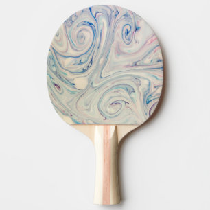 White Blue Pink Modern Abstract Fluid Marbling Art Ping Pong Paddle