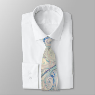 White Blue Pink Modern Abstract Fluid Marbling Art Tie