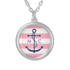 White Blue Pink Monogram Stripes Anchor