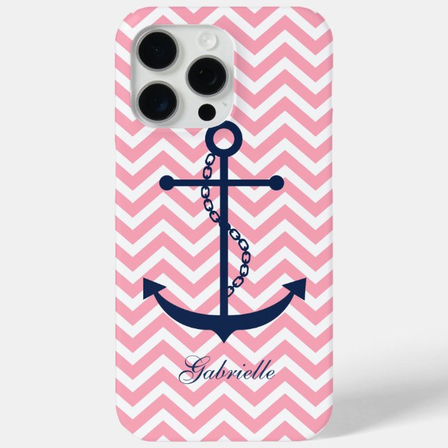 White Blue & Pink Zigzag Pattern Anchor Case-Mate iPhone Case (Back)