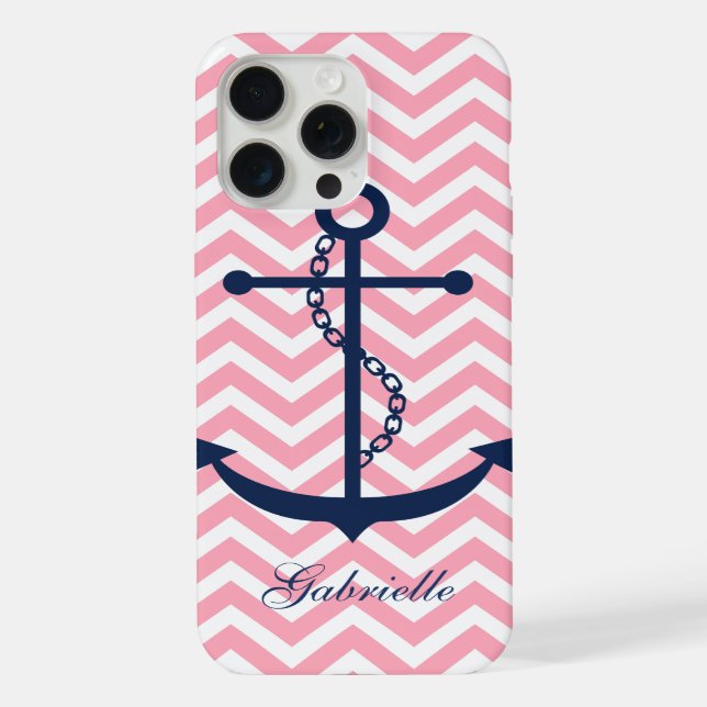 White Blue & Pink Zigzag Pattern Anchor iPhone Case (Back)