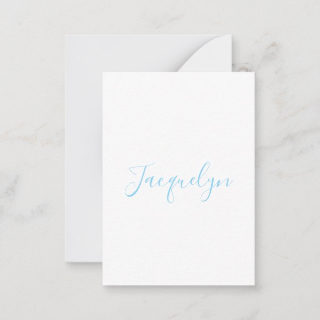 White Blue Plain Elegant Modern Calligraphy Name Card (Front)
