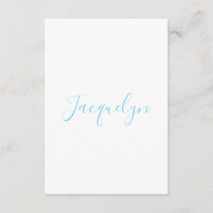 White Blue Plain Elegant Modern Calligraphy Name Enclosure Card