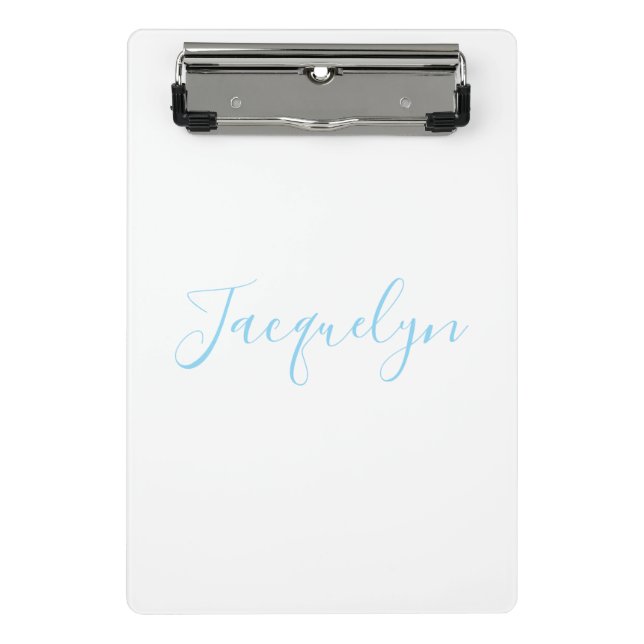 White Blue Plain Elegant Modern Calligraphy Name Mini Clipboard (Front)