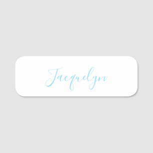 White Blue Plain Elegant Modern Calligraphy Name Name Tag