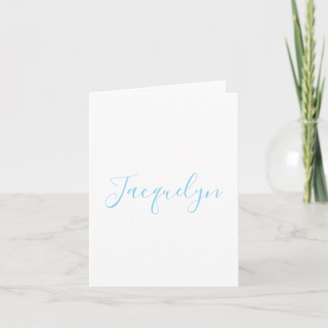 White Blue Plain Elegant Modern Calligraphy Name Note Card (Front)