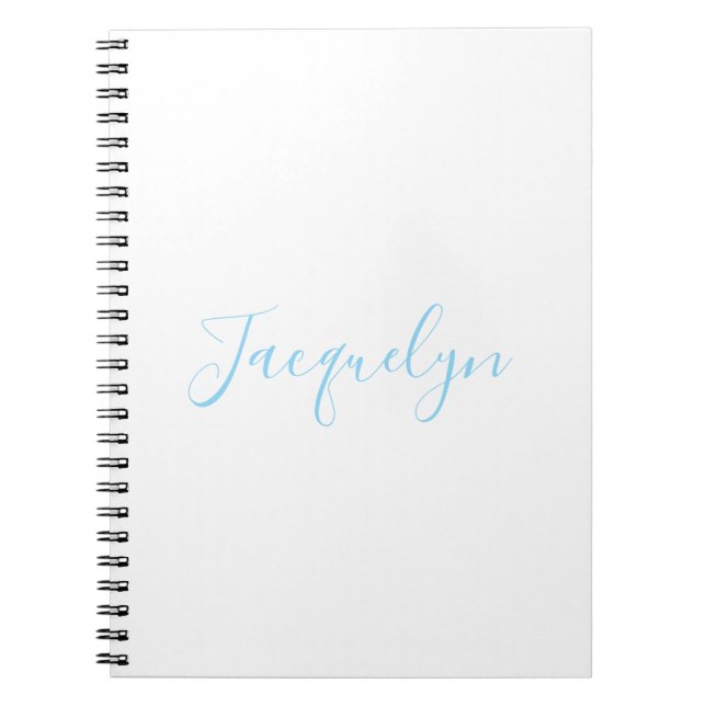 White Blue Plain Elegant Modern Calligraphy Name Notebook (Front)