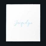 White Blue Plain Elegant Modern Calligraphy Name Notepad<br><div class="desc">Represent yourself with this modern,  elegant design. This template can be customised to meet all professional occupations.</div>