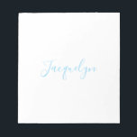 White Blue Plain Elegant Modern Calligraphy Name Notepad<br><div class="desc">Represent yourself with this modern,  elegant design. This template can be customised to meet all professional occupations.</div>