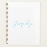 White Blue Plain Elegant Modern Calligraphy Name Planner<br><div class="desc">Represent yourself with this modern,  elegant design. This template can be customised to meet all professional occupations.</div>