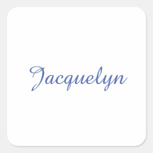 White Blue Plain Elegant Modern Calligraphy Name Square Sticker
