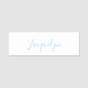 White Blue Plain Elegant Modern Calligraphy Name Tag