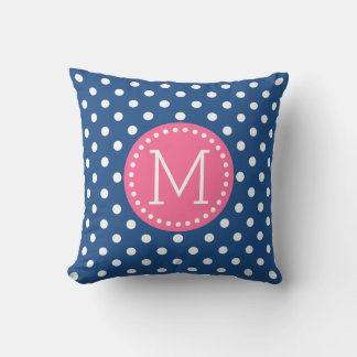White & Blue Polkadot Pattern Pink Accents Cushion
