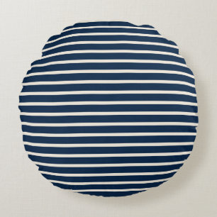 White Blue Red Stripes Round Cushion