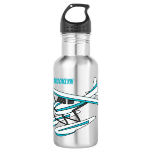 White blue seaplane illustration 532 ml water bottle