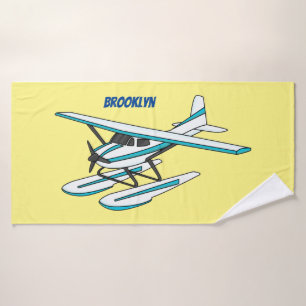 White blue seaplane illustration bath towel set