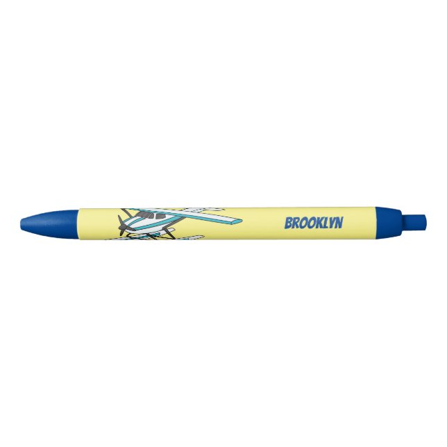 White blue seaplane illustration black ink pen (Front)