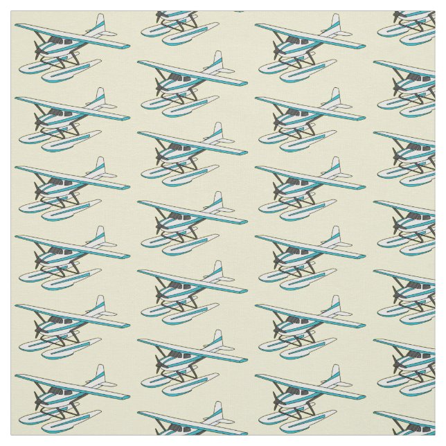White blue seaplane illustration  fabric (Swatch)