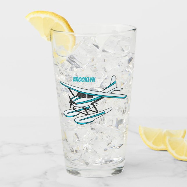 White blue seaplane illustration glass (Front Ice)