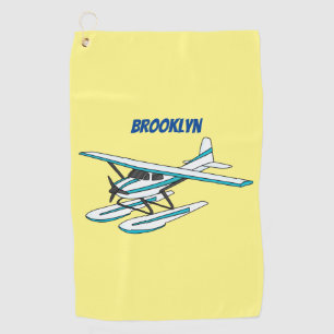 White blue seaplane illustration golf towel