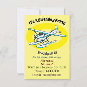 White blue seaplane illustration invitation