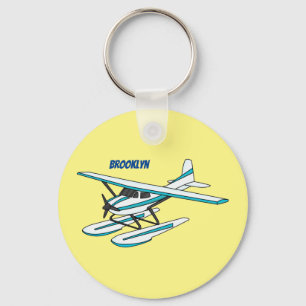 White blue seaplane illustration key ring