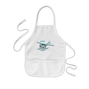 White blue seaplane illustration kids apron
