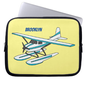 White blue seaplane illustration laptop sleeve