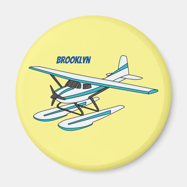 White blue seaplane illustration magnet (Front)