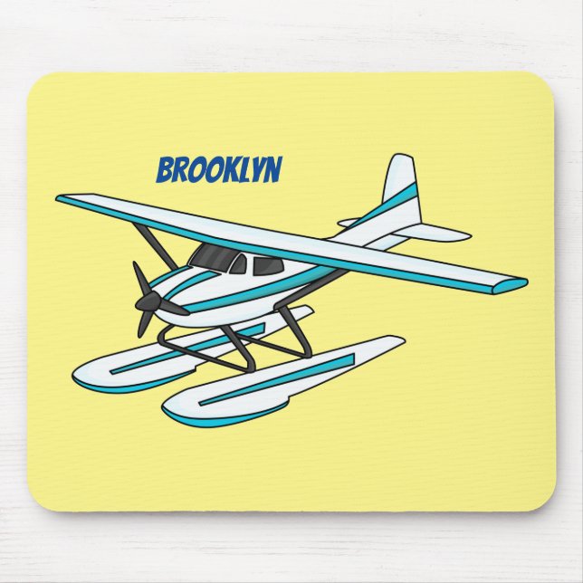 White blue seaplane illustration mouse pad (Front)