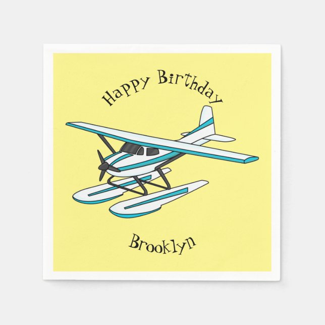 White blue seaplane illustration napkin (Front)