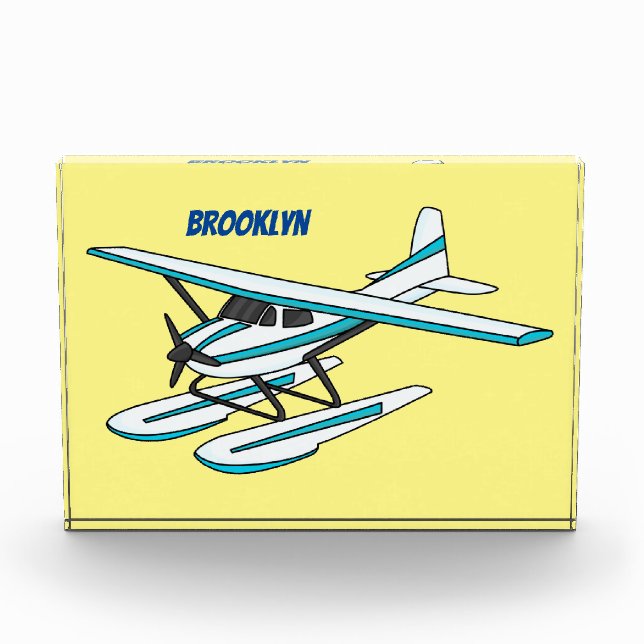 White blue seaplane illustration photo block (Front)
