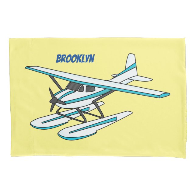 White blue seaplane illustration pillowcase (Front)