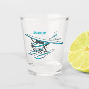 White blue seaplane illustration shot glass