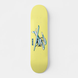 White blue seaplane illustration skateboard