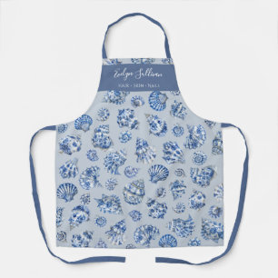 White blue seashells apron