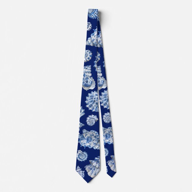 White blue seashells Neck Tie (Front)
