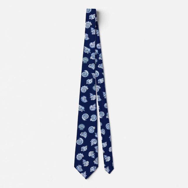 white blue seashells pattern tie (Front)