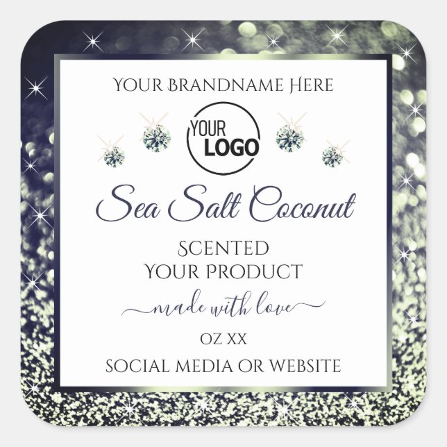 White Blue Silver Glitter Product Labels Add Logo (Front)