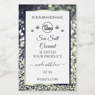 White Blue Silver Glitter Product Labels Add Logo