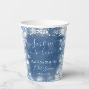 White Blue Snow in Love Snowflake Bridal Shower  Paper Cups
