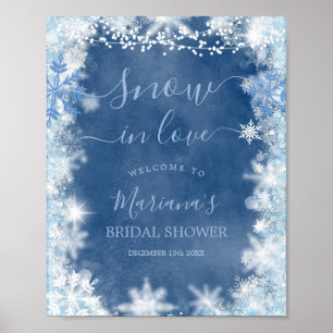 White Blue Snow in Love Snowflake Bridal Welcome Poster