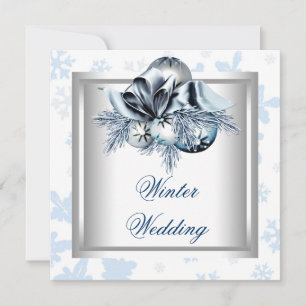 White Blue Snowflake Blue Winter Wedding Invitation