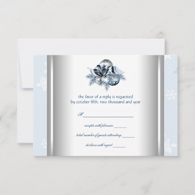 White Blue Snowflake Blue Winter Wedding RSVP Card (Front)