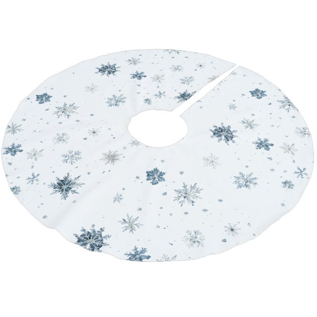 White Blue Snowflakes Christmas Brushed Polyester Tree Skirt (Angled)